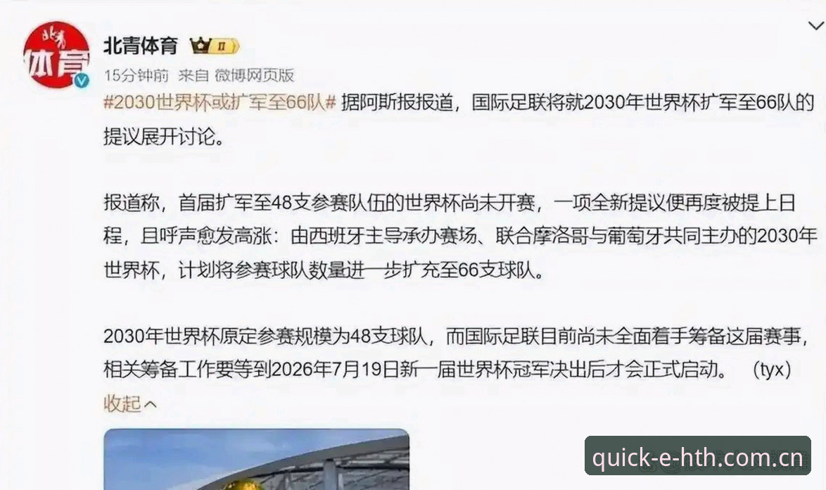 HTH优势 揭秘2030世界杯扩军66队:中国男足迎来百年最佳入场券?